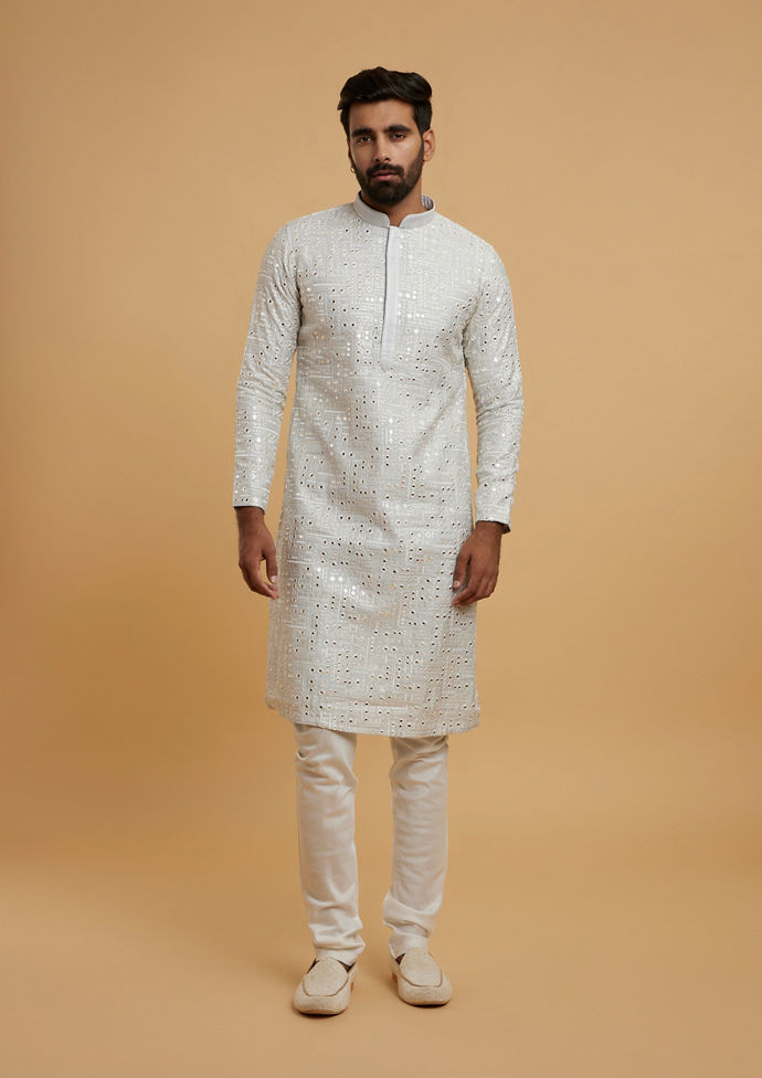 Twamev Men Light Grey Elegance Kurta Pajama