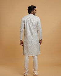 Twamev Men Light Grey Georgette Mirror Work Kurta Set