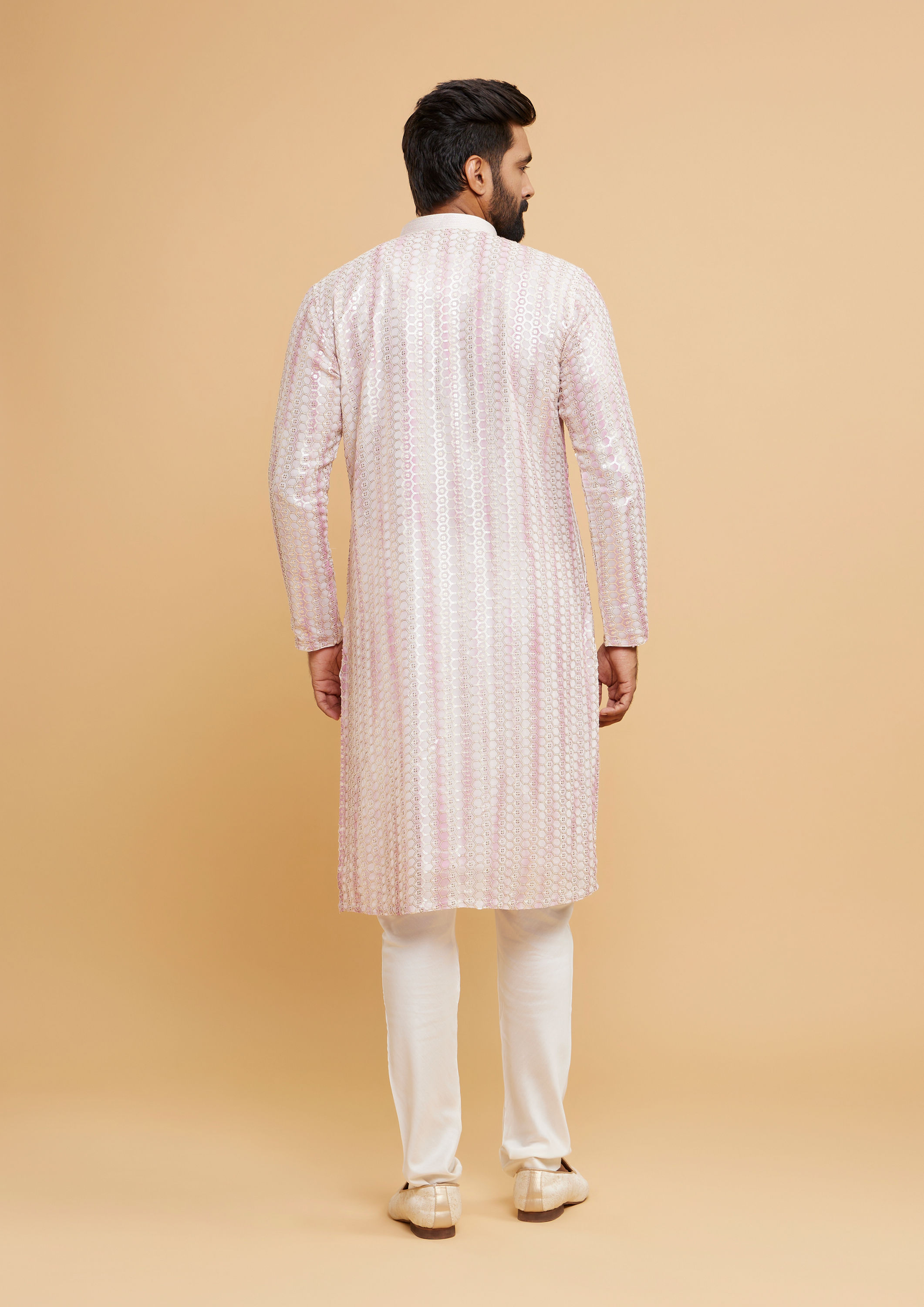 Twamev Men Regal Cream Pink Kurta Pajama Set
