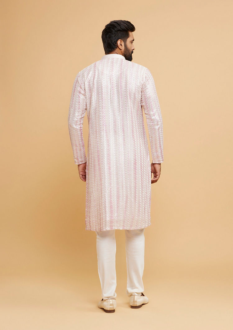 Twamev Men Regal Cream Pink Kurta Pajama Set