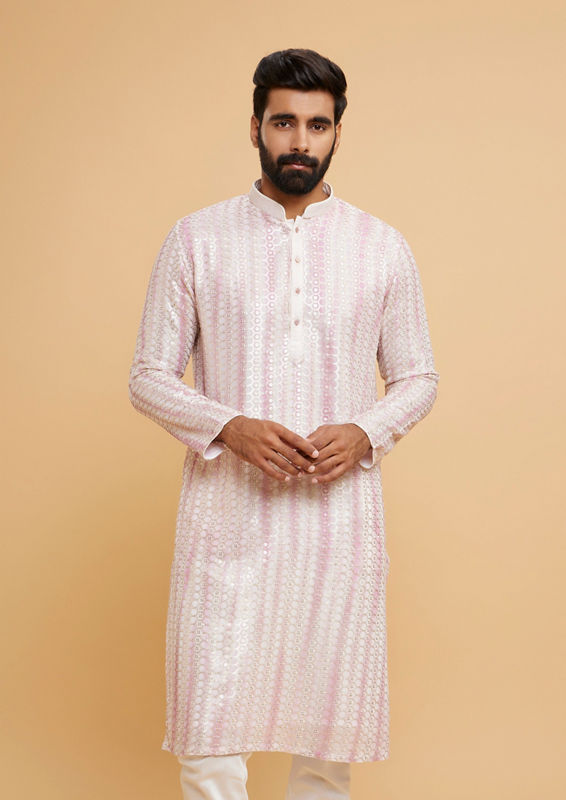 Twamev Men Regal Cream Pink Kurta Pajama Set