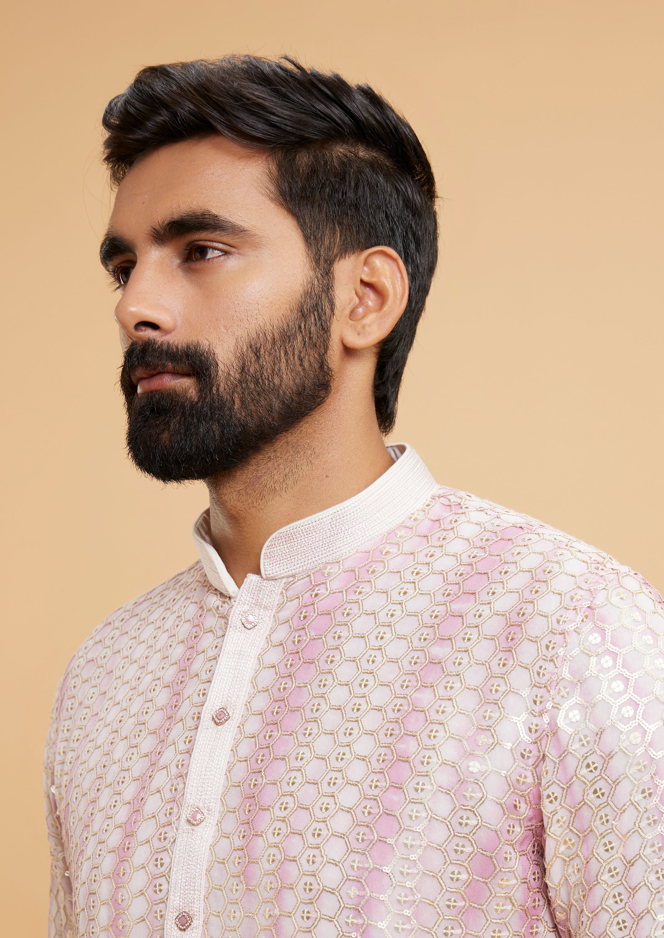 Twamev Men Regal Cream Pink Kurta Pajama Set