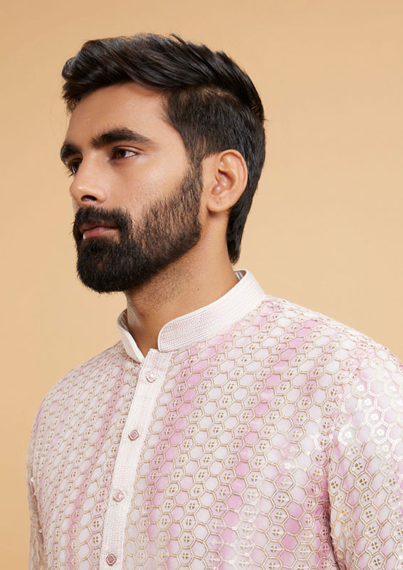 Twamev Men Regal Cream Pink Kurta Pajama Set