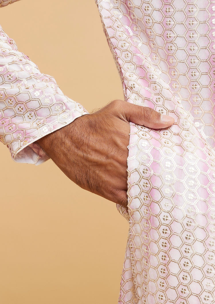 Twamev Men Regal Cream Pink Kurta Pajama Set
