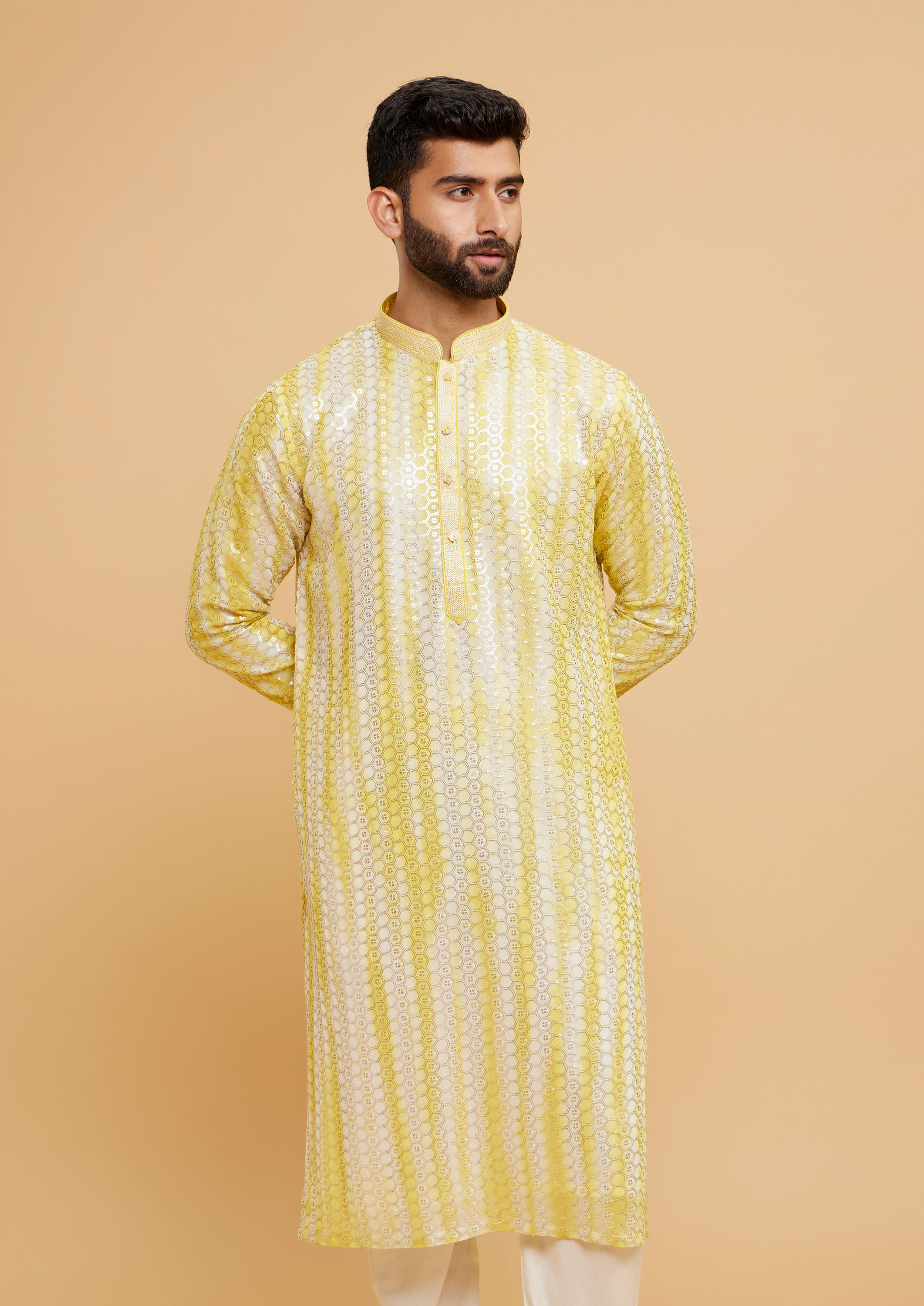 Twamev Men Sunshine Georgette Kurta Pajama