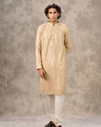 Twamev Men Beige Georgette Mirror Work Kurta Set
