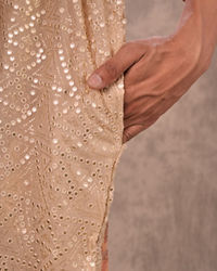Twamev Men Beige Georgette Mirror Work Kurta Set
