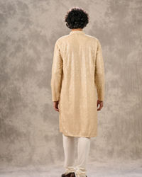 Twamev Men Beige Georgette Mirror Work Kurta Set