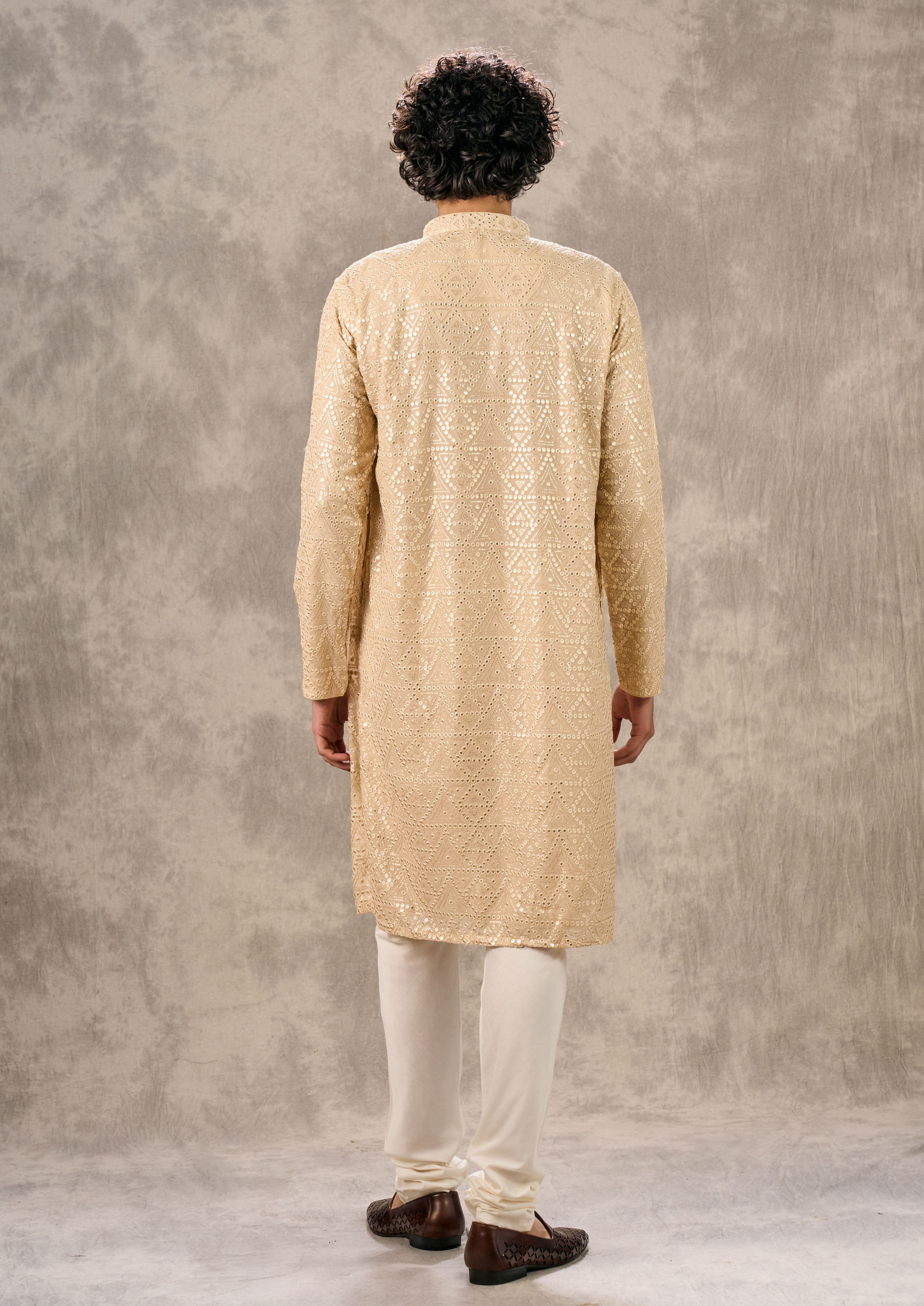 Twamev Men Regal Beige Georgette Kurta Churidar