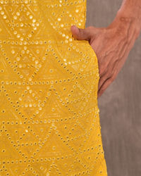 Twamev Men Yellow Georgette Mirror Work Kurta Set