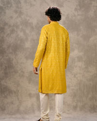 Twamev Men Yellow Georgette Mirror Work Kurta Set