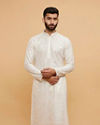 Ivory Cream Self Patterned Kurta Set with Mirror Work