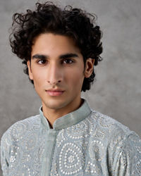 Twamev Men Ice Blue Georgette Chikankari Kurta Set