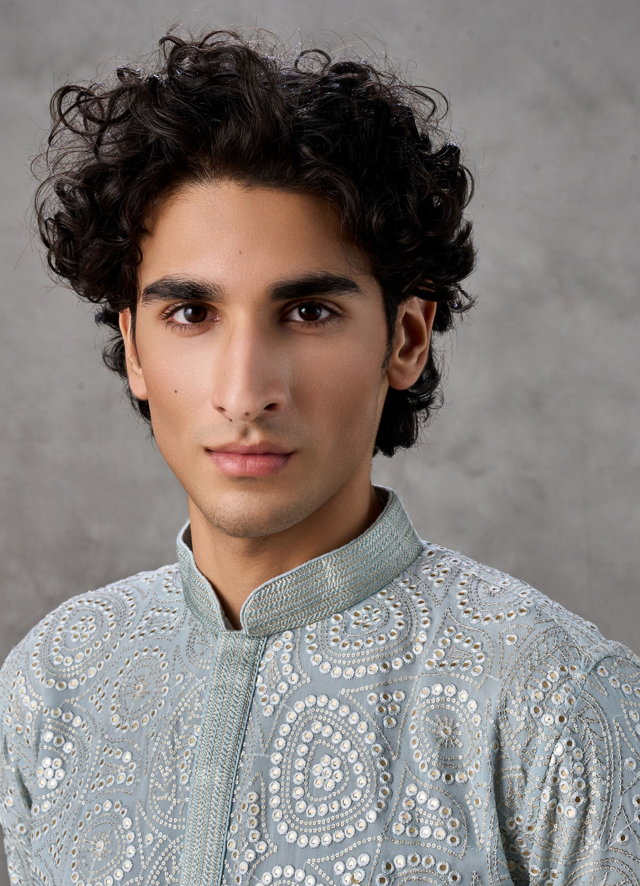 Twamev Men Ice Blue Georgette Chikankari Kurta Set