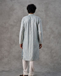 Twamev Men Ice Blue Georgette Chikankari Kurta Set