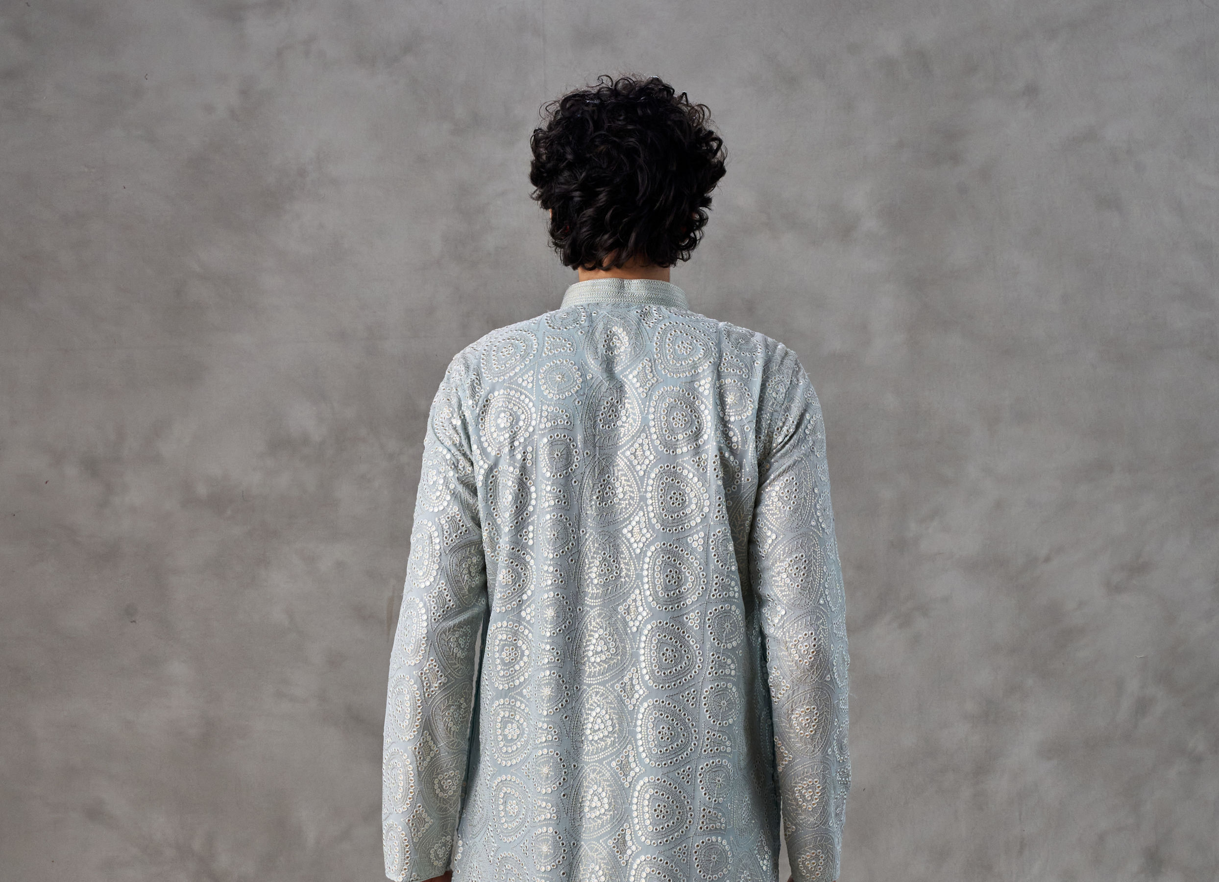 Twamev Men Ice Blue Georgette Chikankari Kurta Set