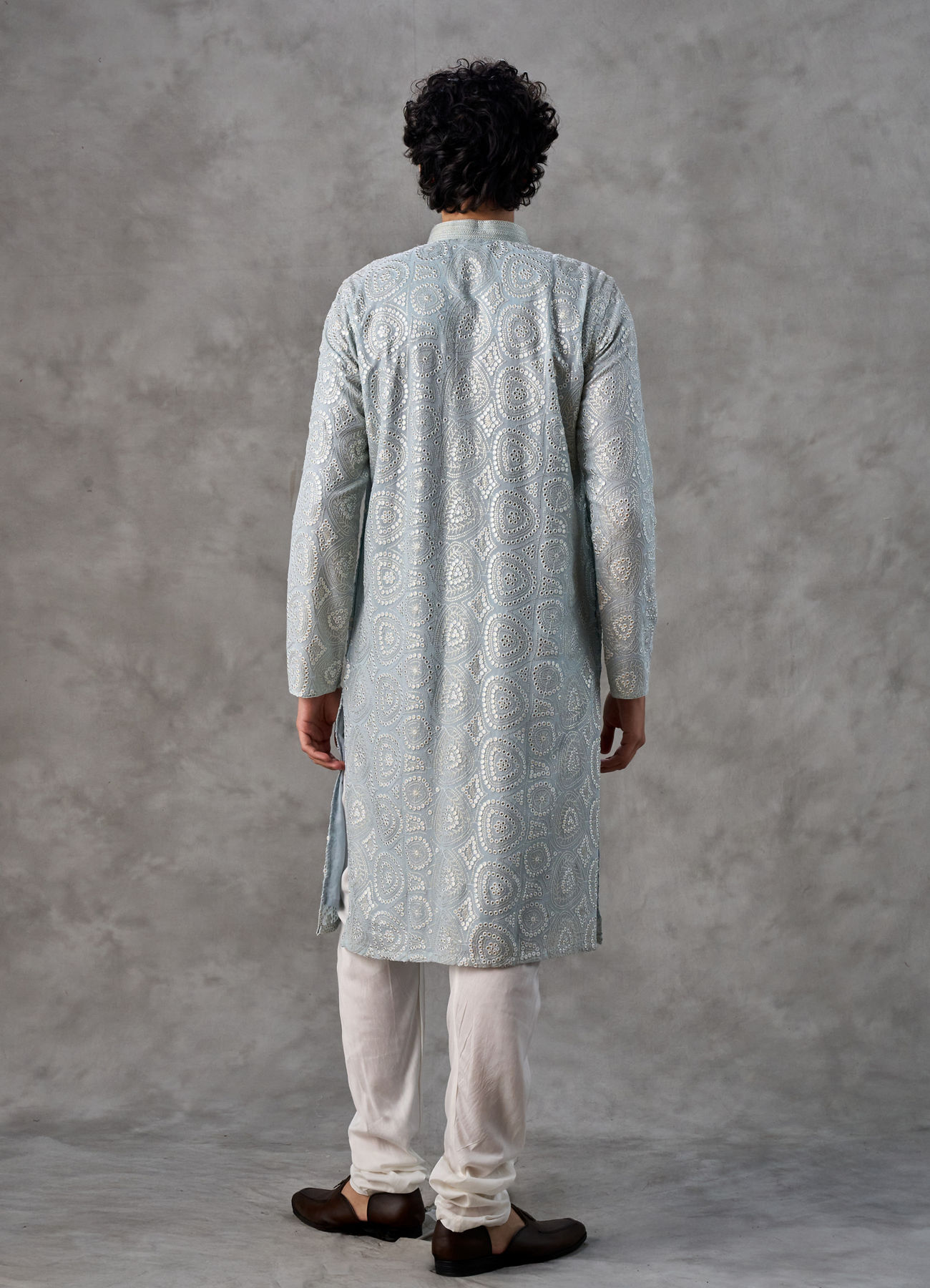 Twamev Men Ice Blue Georgette Chikankari Kurta Set