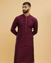 Wine Red Silk Self-Patterned Rhinestone Embellished Kurta Set