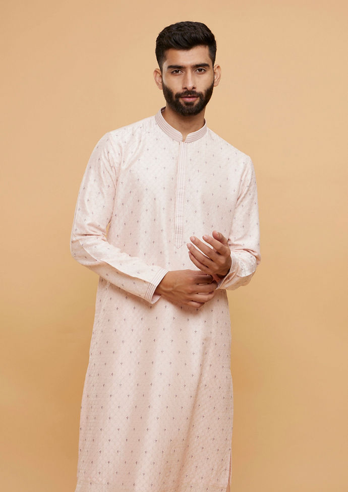 Twamev Men Pale Peach Buta Patterned Kurta Set