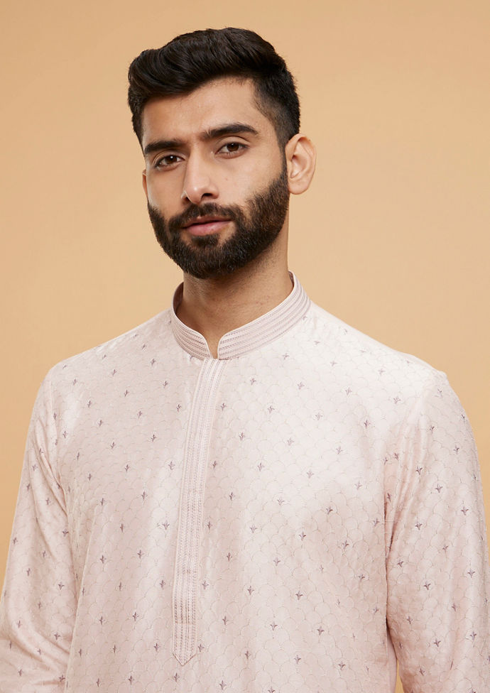 Twamev Men Pale Peach Buta Patterned Kurta Set