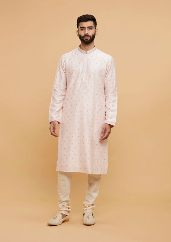 Twamev Men Pale Peach Buta Patterned Kurta Set