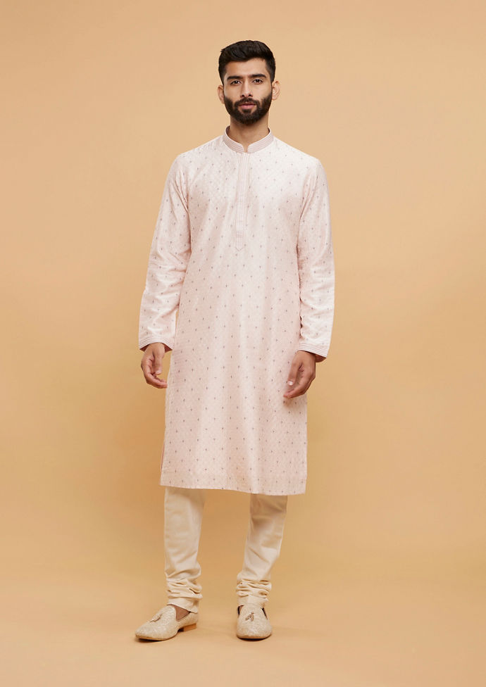 Twamev Men Pale Peach Buta Patterned Kurta Set