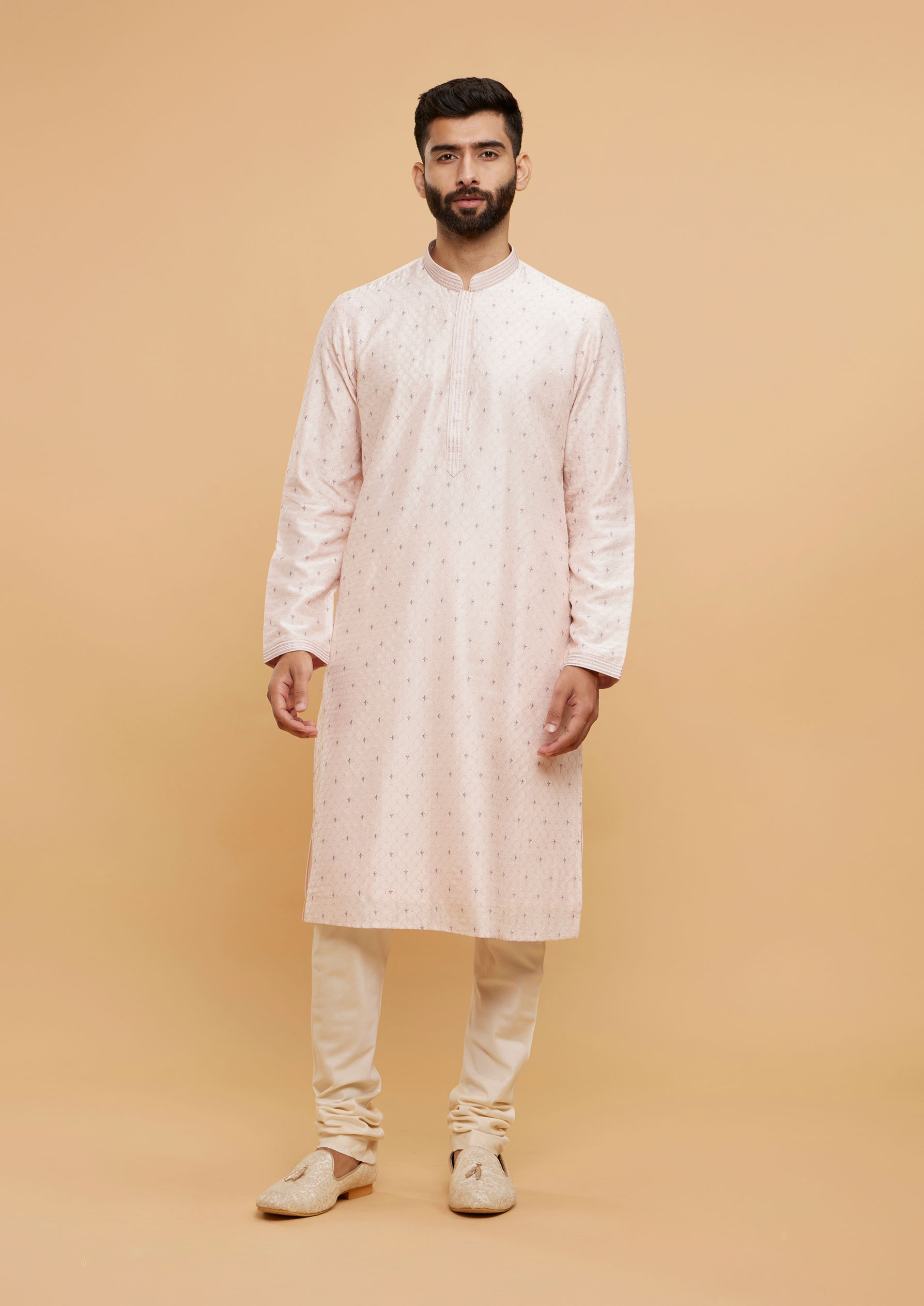 Twamev Men Pale Peach Buta Patterned Kurta Set
