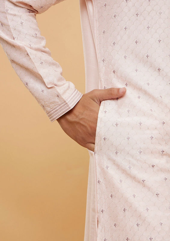 Twamev Men Pale Peach Buta Patterned Kurta Set