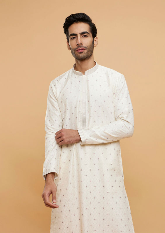 Twamev Men Warm White Buta Patterned Kurta Set