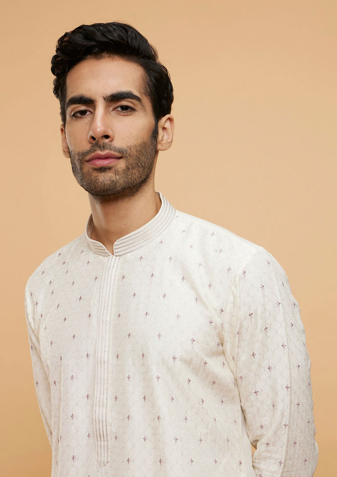 Twamev Men Warm White Buta Patterned Kurta Set