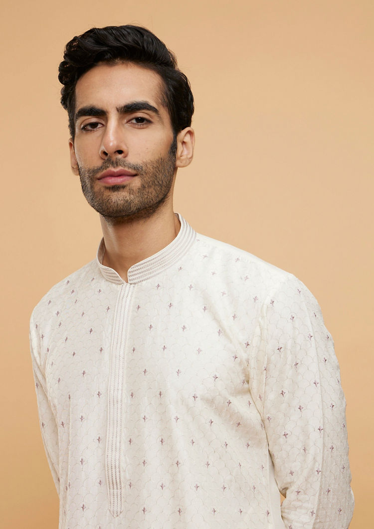 Twamev Men Warm White Buta Patterned Kurta Set
