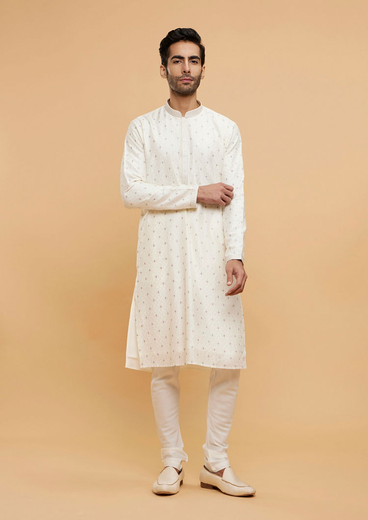 Twamev Men Warm White Buta Patterned Kurta Set