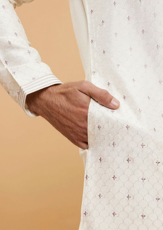 Twamev Men Warm White Buta Patterned Kurta Set