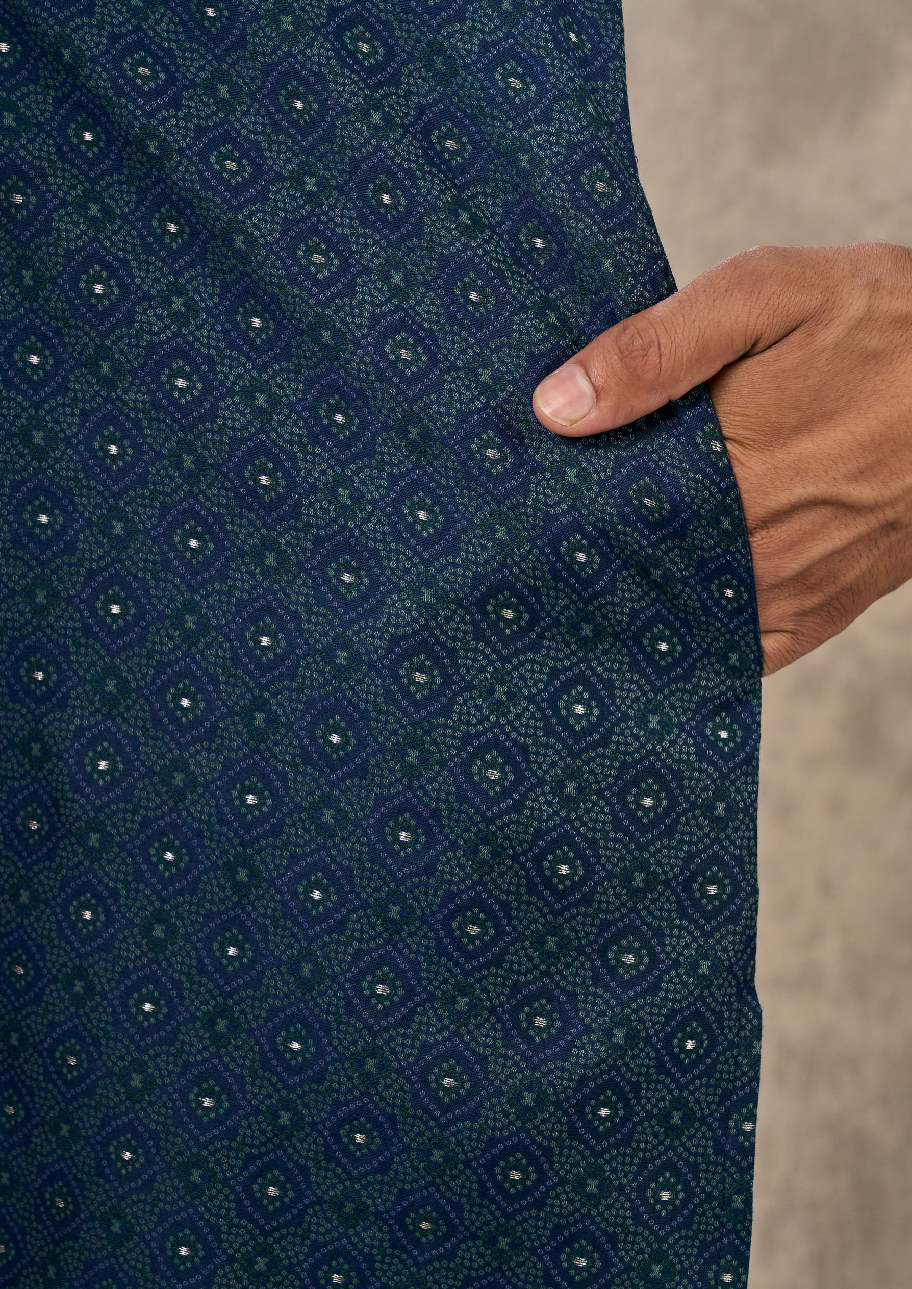 Twamev Men Dark Blue Royal Brocade Kurta Churidar