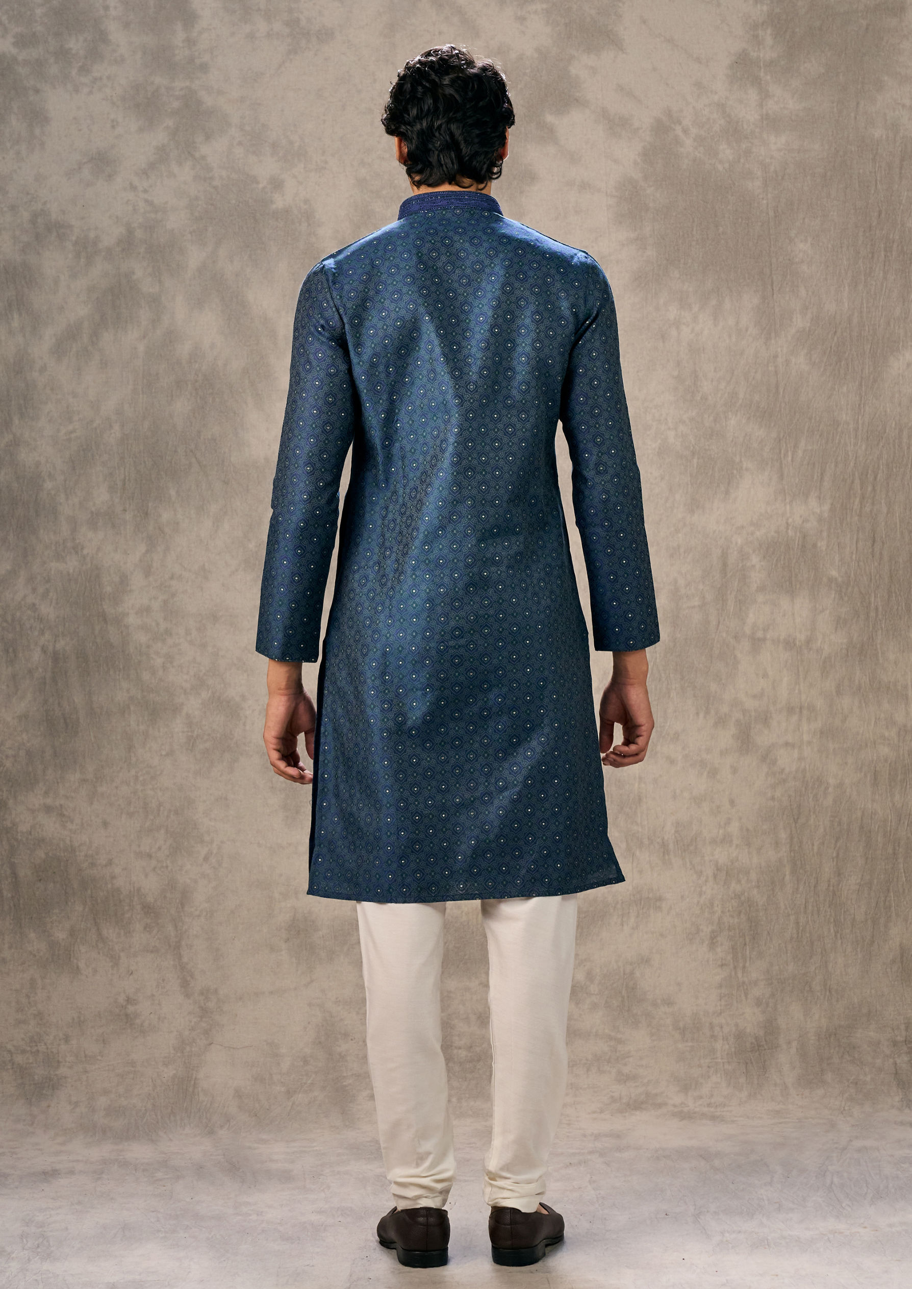 Twamev Men Dark Blue Royal Brocade Kurta Churidar