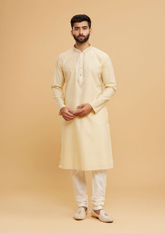 Twamev Men Brocade Majesty Beige Kurta Pajama