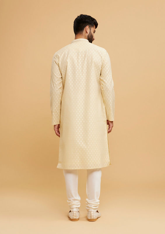 Twamev Men Brocade Majesty Beige Kurta Pajama