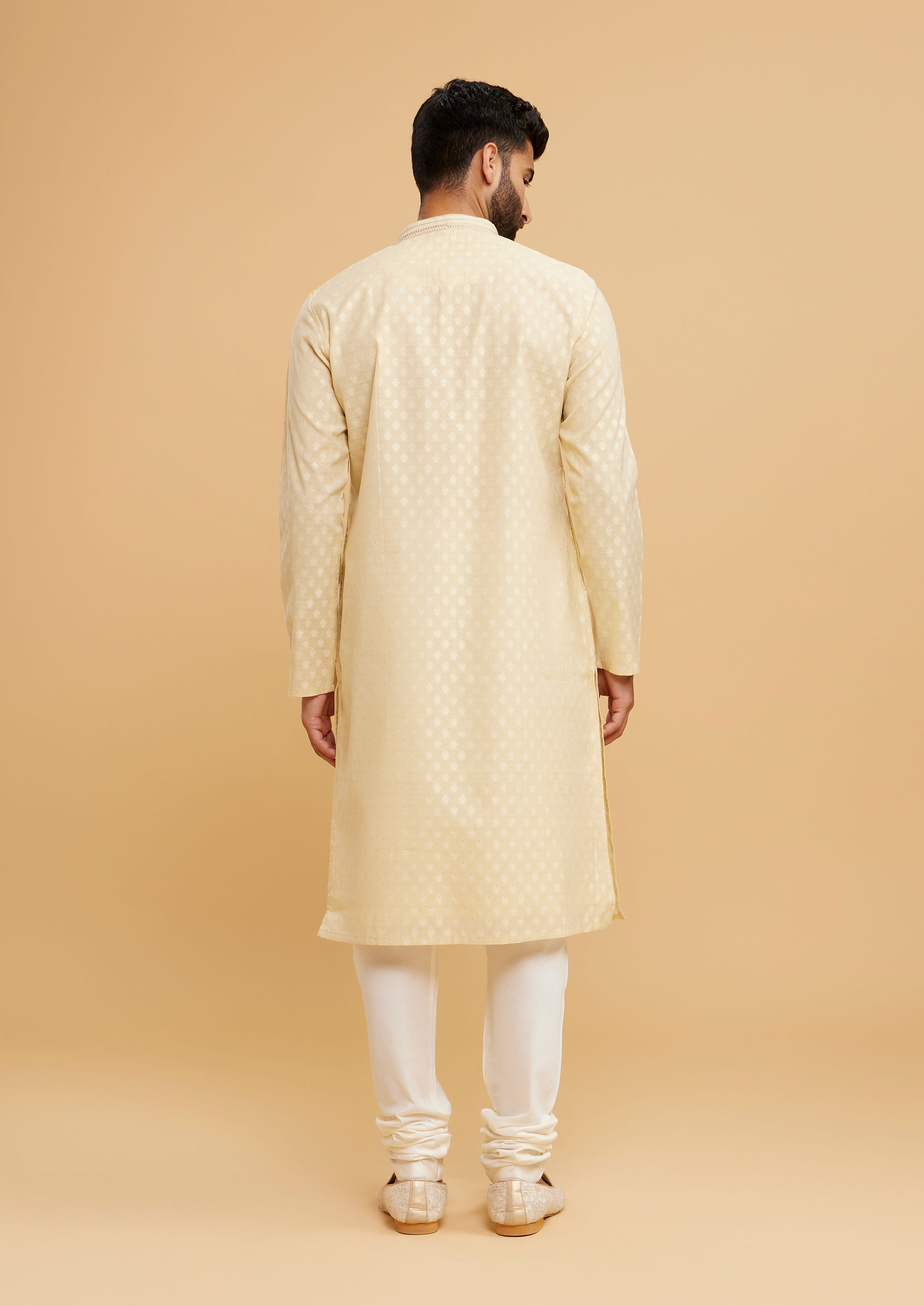 Twamev Men Brocade Majesty Beige Kurta Pajama