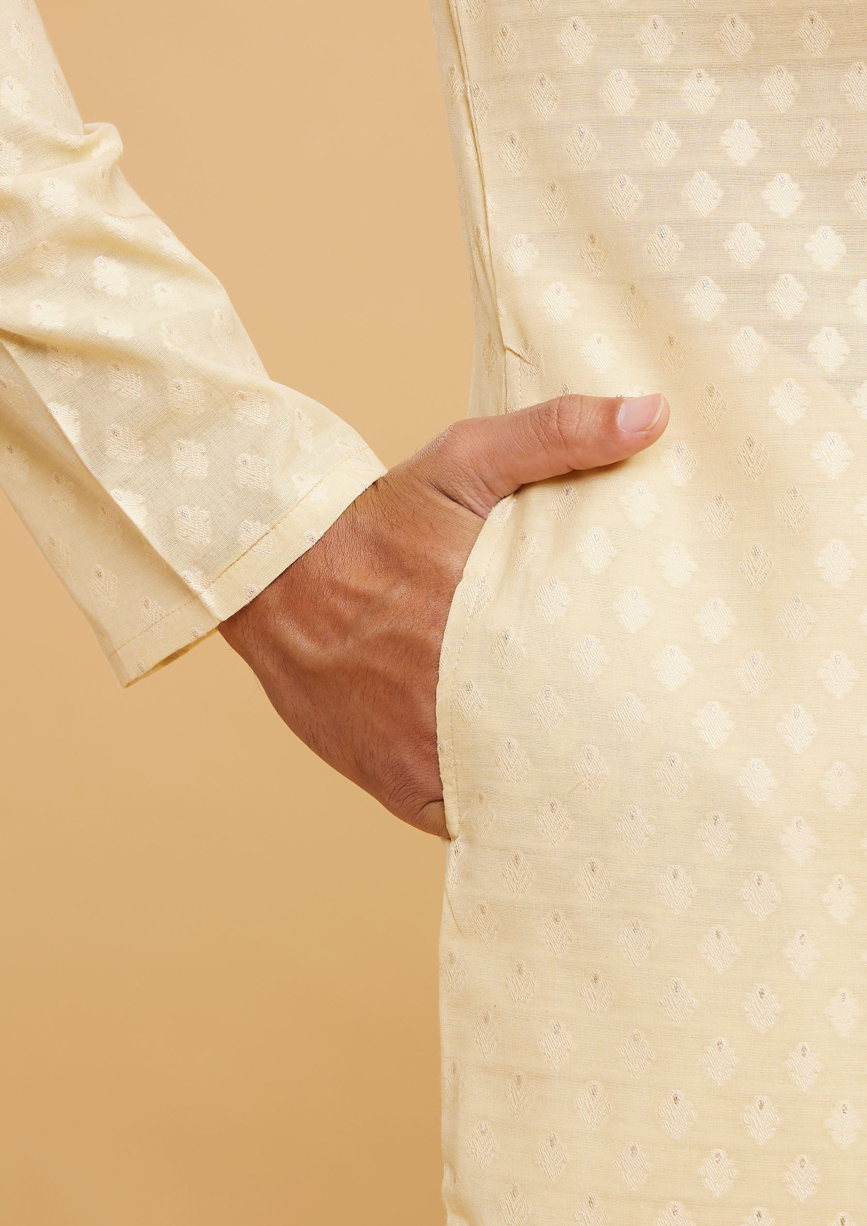 Twamev Men Brocade Majesty Beige Kurta Pajama