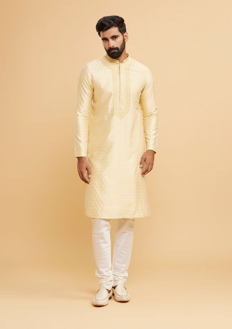 Twamev Men Regal Beige Brocade Kurta Pajama