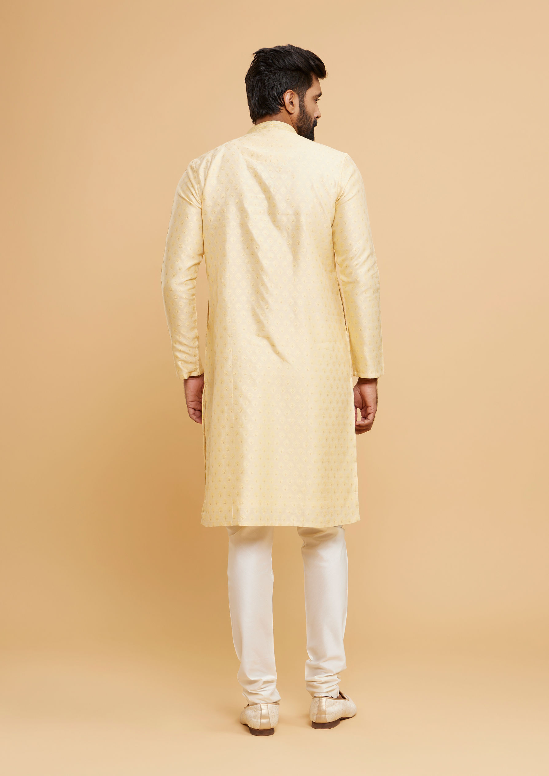 Twamev Men Regal Beige Brocade Kurta Pajama