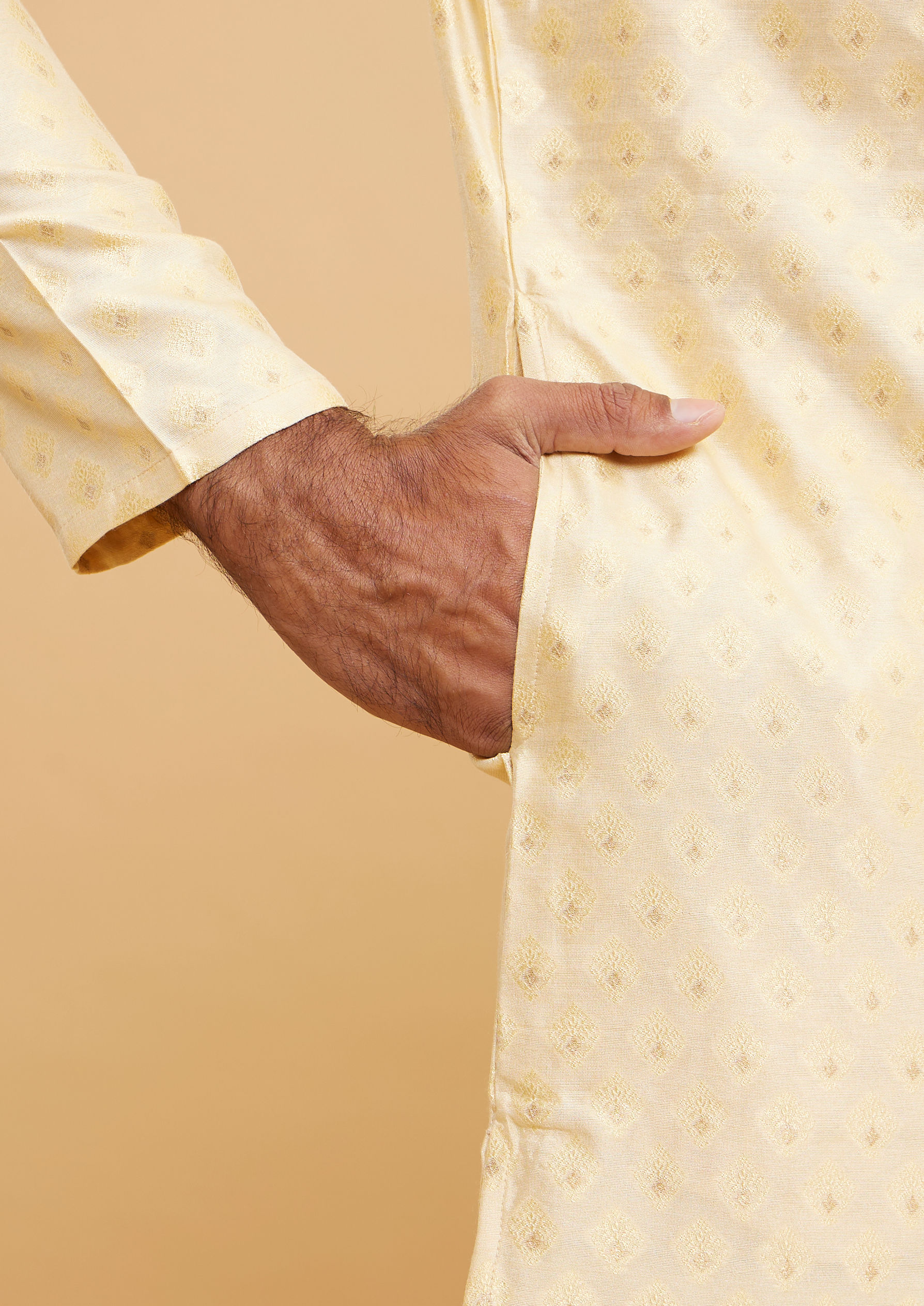 Twamev Men Regal Beige Brocade Kurta Pajama