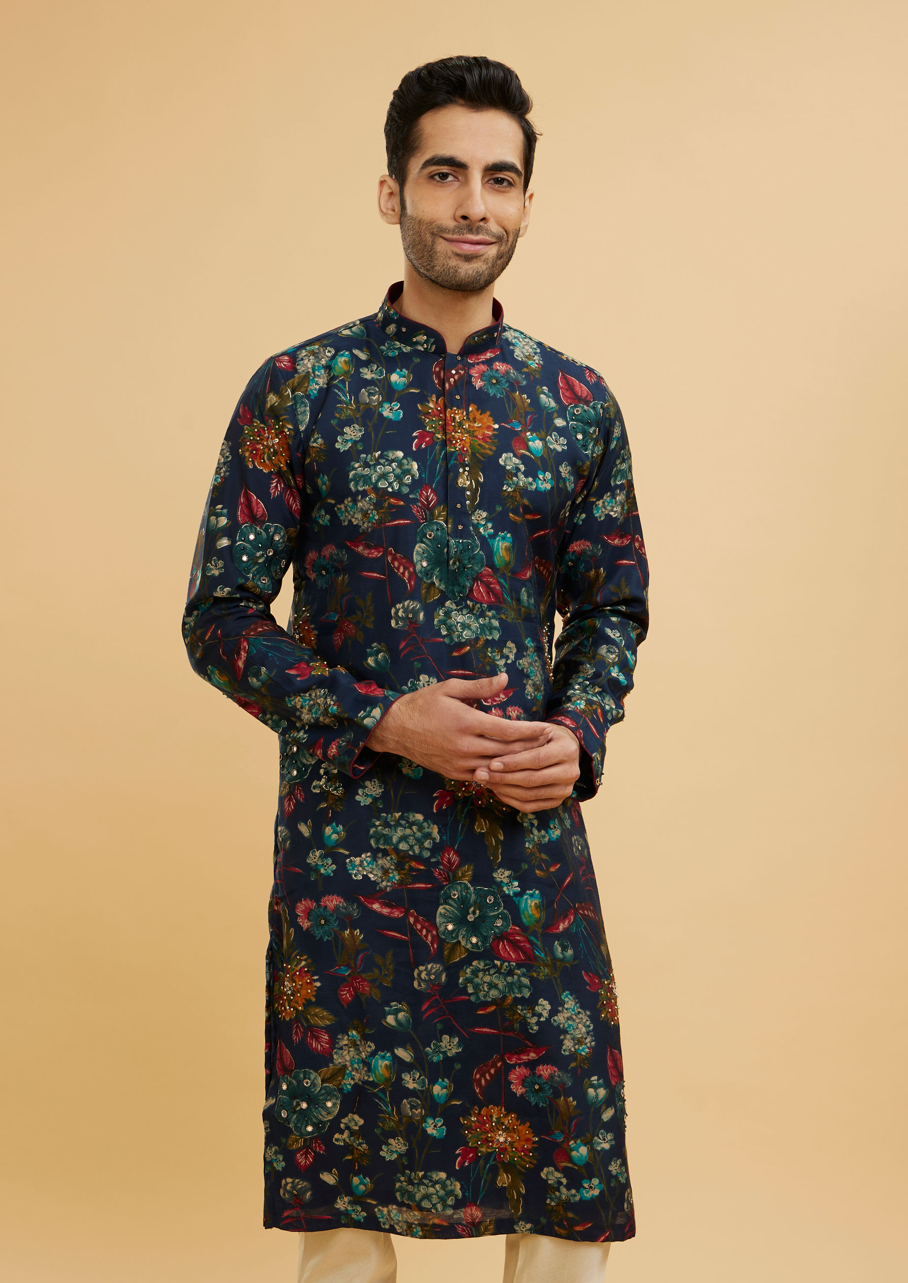 Twamev Men Dark Blue Elegance Kurta Pajama