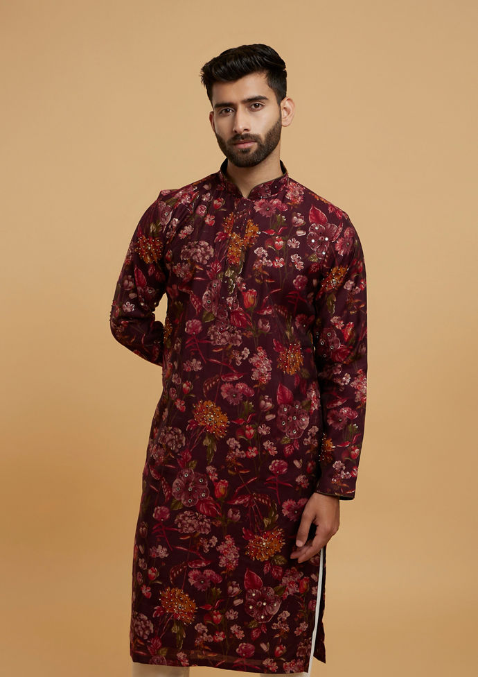 Twamev Men Elegant Wine Kurta Pajama