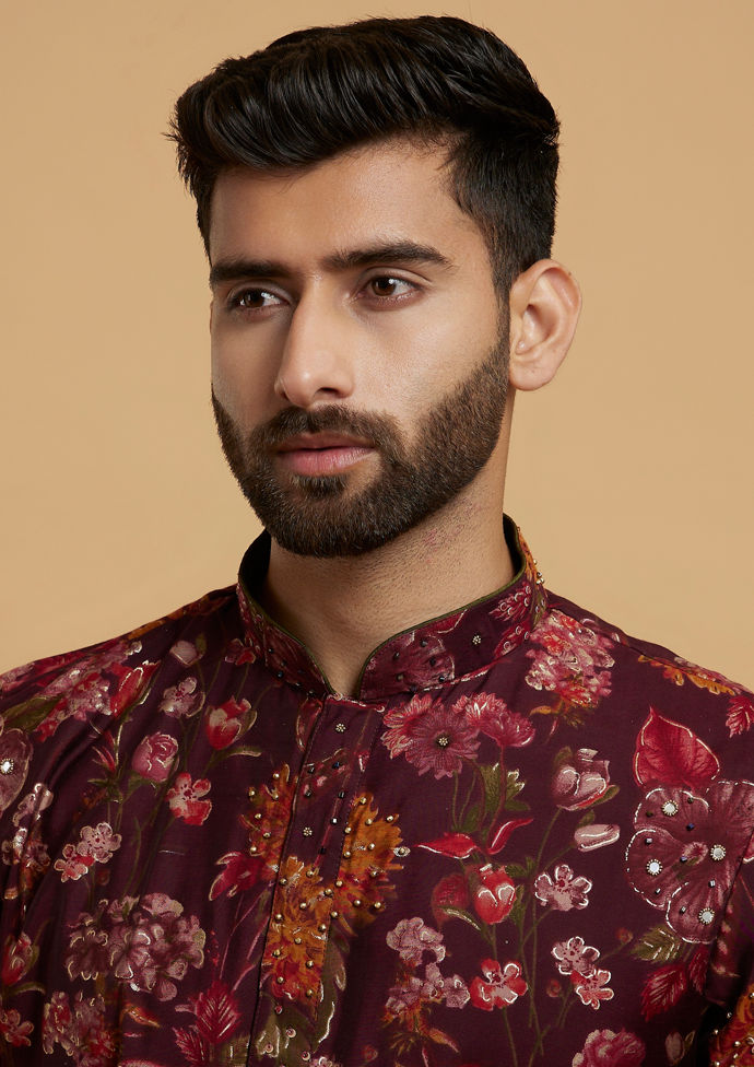 Twamev Men Elegant Wine Kurta Pajama