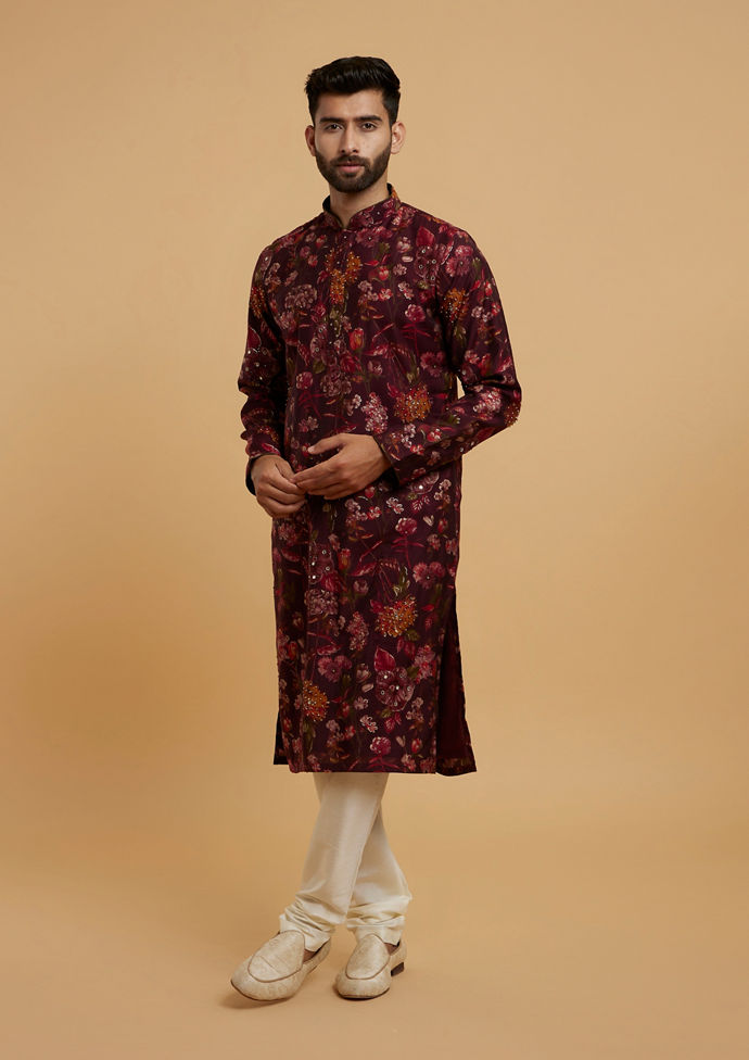 Twamev Men Elegant Wine Kurta Pajama