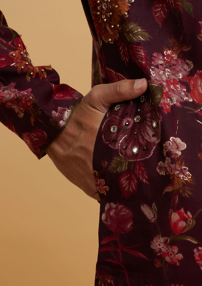 Twamev Men Elegant Wine Kurta Pajama
