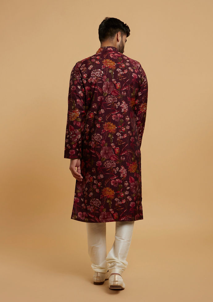 Twamev Men Elegant Wine Kurta Pajama
