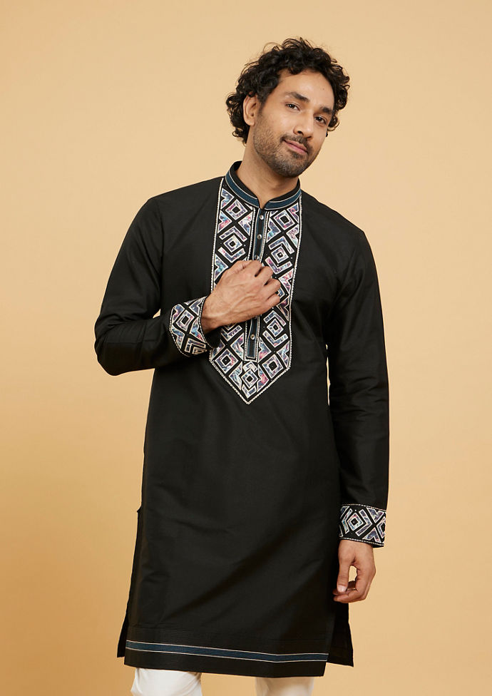 Twamev Men Black Elegance Kurta Pajama