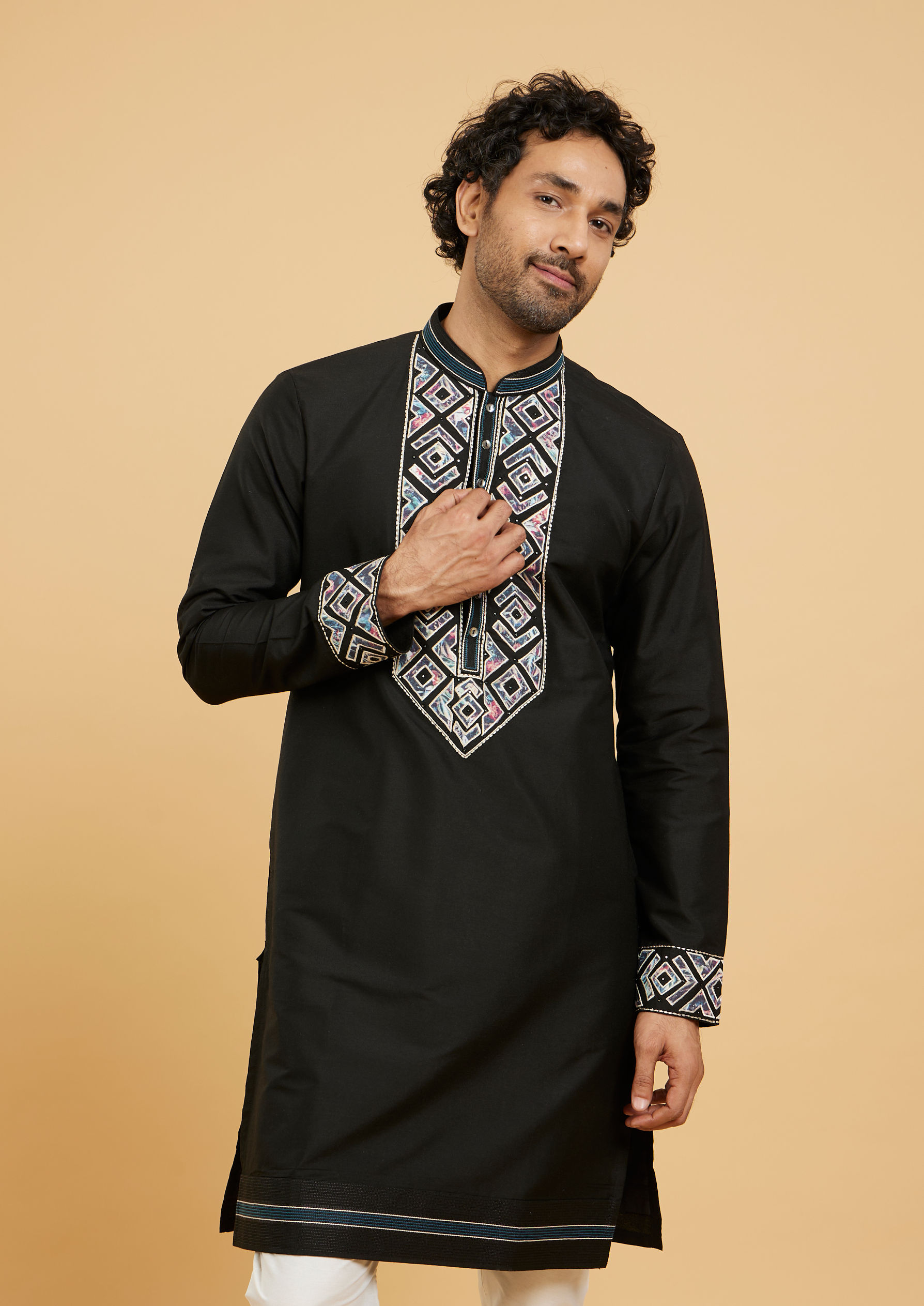 Twamev Men Black Elegance Kurta Pajama